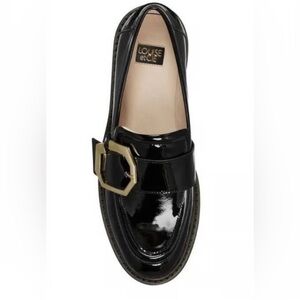 Louise et Cie Black Patent Loafers with Gold Buckle